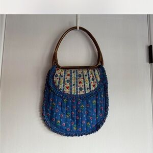 Elegant Blue Floral Shoulder Bag